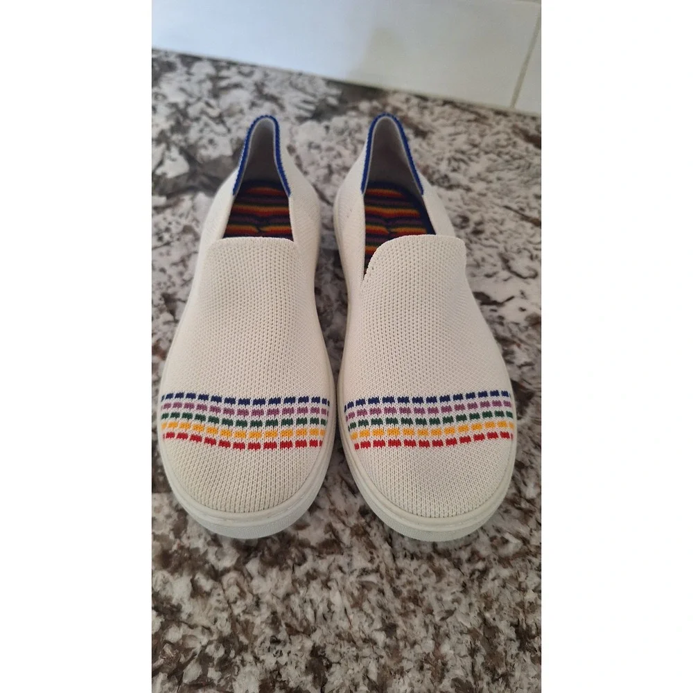 Rothys Kids The Sneaker Bright White Rainbow Stripe Slip On Shoes Size K1